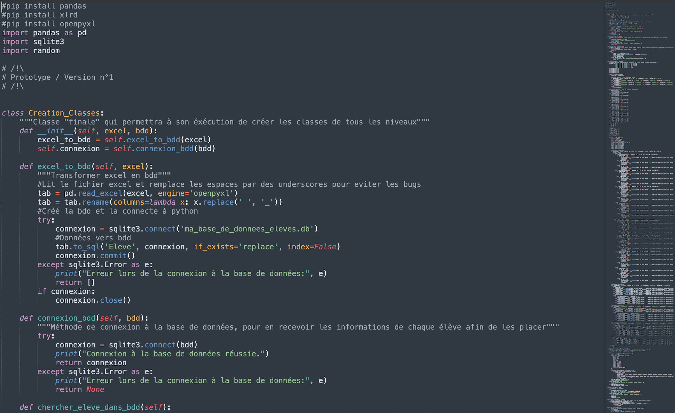 Code Python du programme de répartition d'élèves